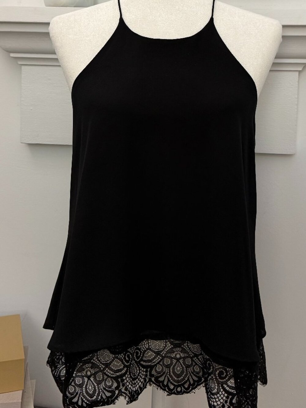 Sweet Journey Black Lace Hem Racerback Cami Tank Top M